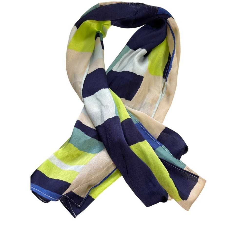 Geometric Colorblock Rectangular Scarf Navy Blue‎ Lime Green Teal 12x66